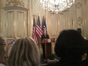 Rocking the pantsuit.